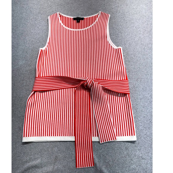 Ann Taylor Tops - Ann Taylor XS Red White Striped Sleeveless Knit Tie Waist Sweater Tank Top Work